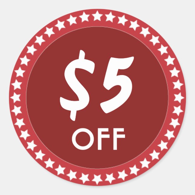 5 Dollar Rabatt beim Verkauf Roter Sticker (Vorderseite)