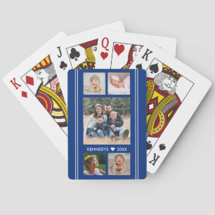 5 Familienfoto Collage blau und weiß Spielkarten