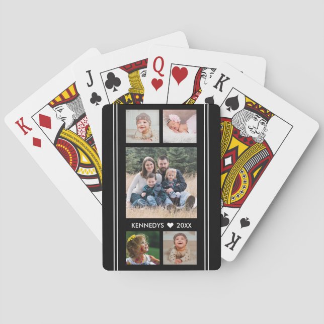 5 Familienfoto Collage Schwarz und Weiß Spielkarten (Rückseite)