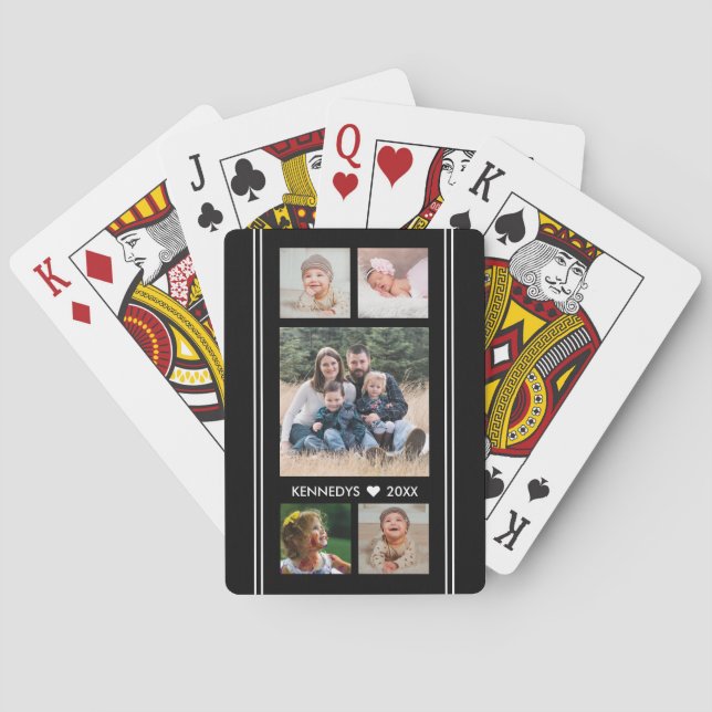 5 Familienfoto Collage Schwarz und Weiß Spielkarten (Rückseite)