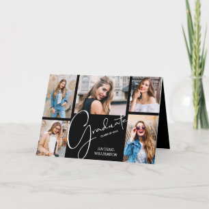 5-Foto-Abschluss-Collage in Schwarz Einladung