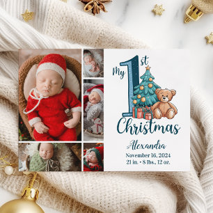 5 Foto Blau Teddy Baby 1. Weihnachten