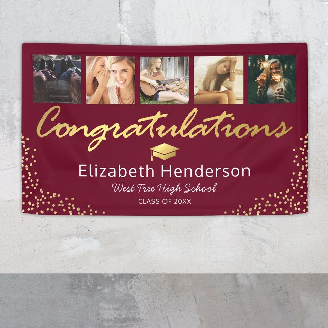 5 Foto Burgundy Gold Graduation Party Banner (Von Creator hochgeladen)