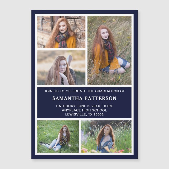 5 Foto Collage Abschluss Einladen Magnetkarte (Vorderseite)