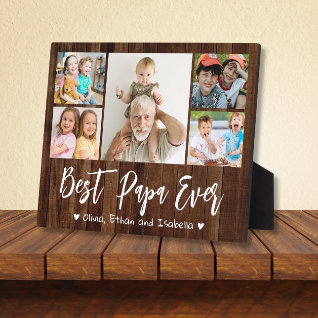 5 Foto Collage Best Papa Ever Grandkids Wood Fotoplatte (Von Creator hochgeladen)