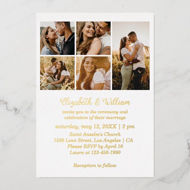 5 Foto Collage Elegante Hochzeit Einladung (Vorderseite)