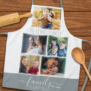 5-Foto-Collage Familienname Zitat Grau und Weiß Schürze