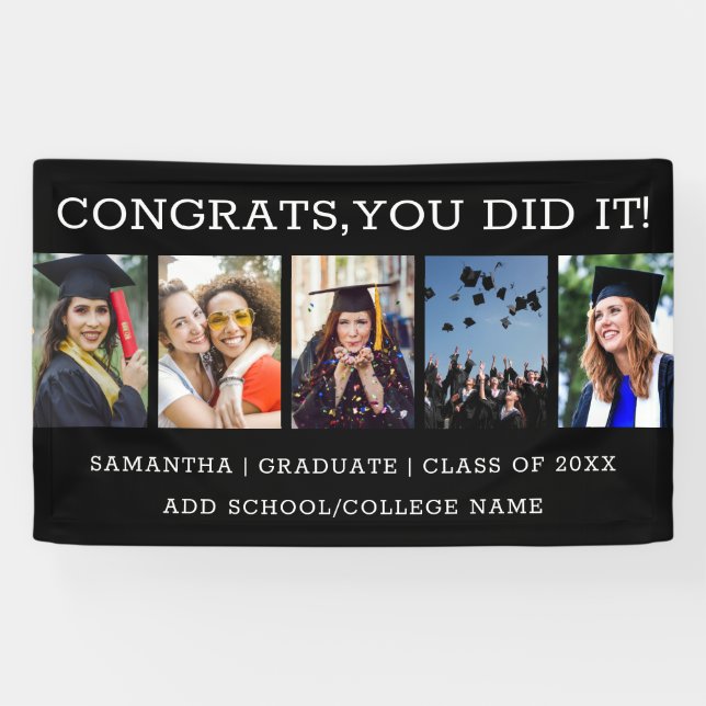 5 Foto Collage Glückwunschs Graduate 2023 Abschlus Banner (Horizontal)