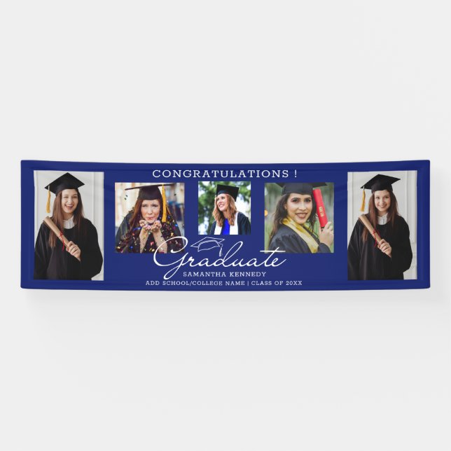 5 Foto Collage Gratulation Graduate 2024 Blue Banner (Horizontal)