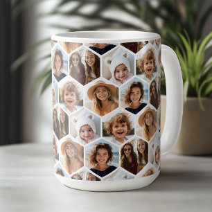 5 Foto Collage Honeycomb Hexagon Muster - weiß Kaffeetasse