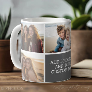 5-Foto-Collage mit Text - Minimal Grau Weiß Kaffeetasse