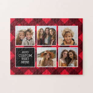 5-Foto-Collage - Monogramm Rot Schwarz Buffalo Kar