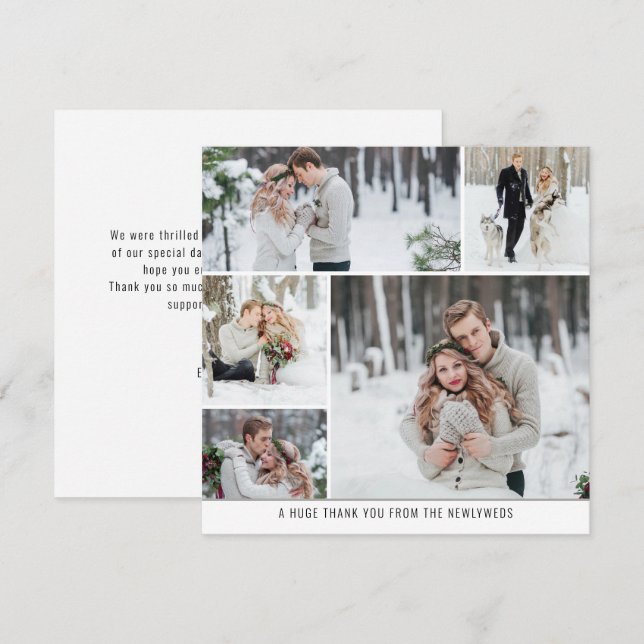 5 Foto Collage Newlyweds Wedding Square Danke Karte (Vorne/Hinten)