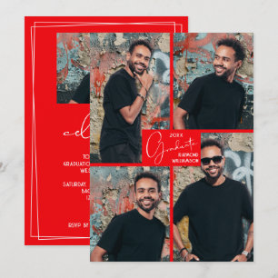 5 Foto-Collage Rote Abschlussfeier Einladung
