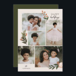 5 Foto Collage Terracotta Boho Floral Feiertagskarte<br><div class="desc">Diese schöne Collage Foto Ferienkarte mit handgemalten Blumenelementen in Olivgrün,  Elfenbein und Terrakotta-Bronze Orange. Stilvolle handgeschriebene Typografie lautet "Happy Holidays". Der Hintergrund auf der Vorderseite der Karte ist Elfenbein,  und auf der Rückseite der Karte befindet sich ein dunkelolivgrüner Hintergrund. Beide Hintergrundfarben können auf jede gewünschte Farbe angepasst werden.</div>