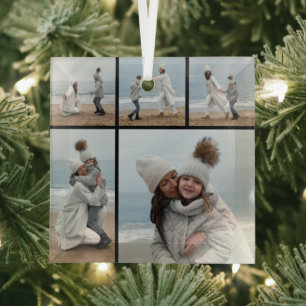 5 Foto Collage Unser erstes Weihnachtspaar Ornament Aus Glas