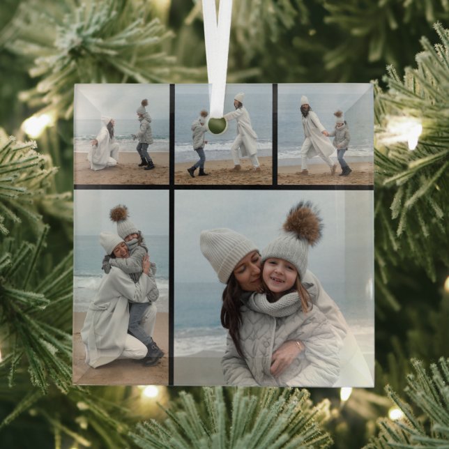 5 Foto Collage Unser erstes Weihnachtspaar Ornament Aus Glas (Insitu)