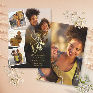 5 Foto Collage Wedding Gold Script Save The Date