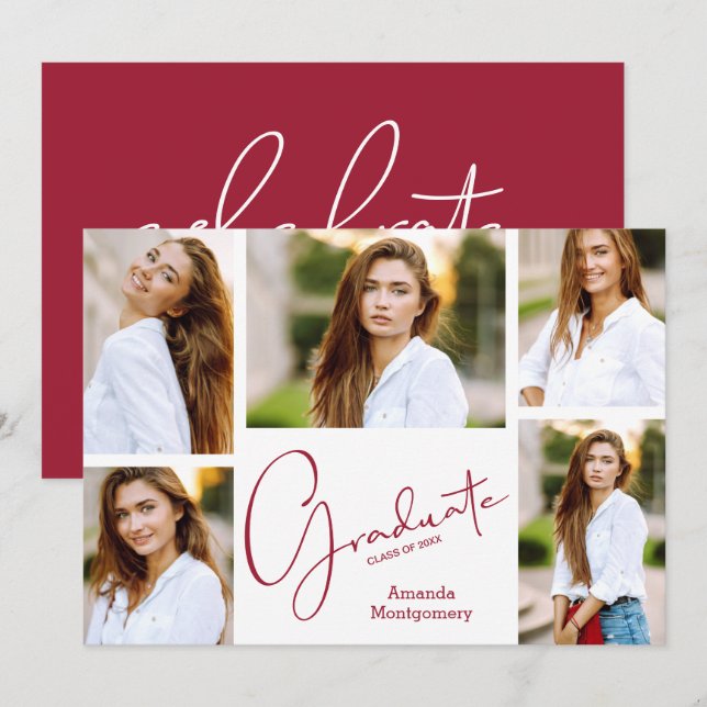 5 Foto Crimson Graduation Party Einladung (Vorne/Hinten)