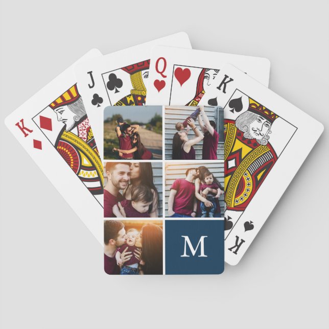 5 Foto-Galerie-blaues Farbblock-Monogramm Spielkarten (Rückseite)