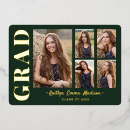 5 Foto Grad Collage Green & Gold Foil Card Folieneinladung