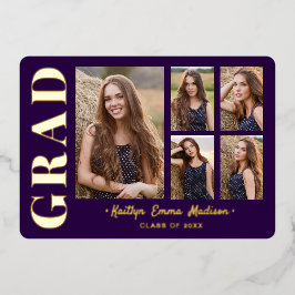 5 Foto Grad Collage Lila & Gold Foil Card Folieneinladung