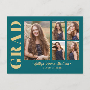 5 Foto Grad Collage Modernes Drehbuch Aquamarin un Postkarte