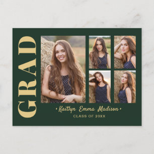 5 Foto Grad Collage Modernes Drehbuch Grün und Gol Postkarte