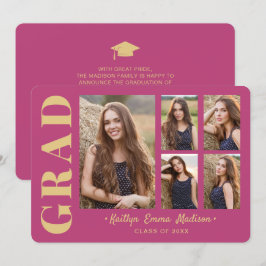 5 Foto Grad Collage Modernes Drehbuch Rosa und Gol Ankündigung