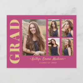 5 Foto Grad Collage Modernes Drehbuch Rosa und Gol Postkarte