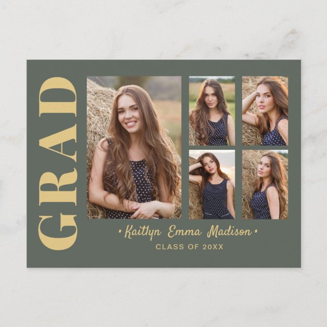 5 Foto Grad Collage Modernes Drehbuch und Gold Postkarte (Vorderseite)