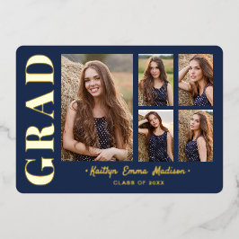 5 Foto Grad Collage Navy Blue & Gold Foil Card Folieneinladung