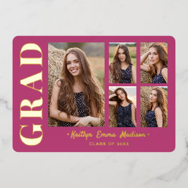 5 Foto Grad Collage Pink & Gold Foil Card Folieneinladung
