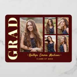 5 Foto Grad Collage Red & Gold Foil Card Folieneinladung