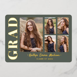 5 Foto Grad Collage Sage Green & Gold Foil Card Folieneinladung