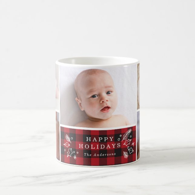 5 Foto Happy Holidays Buffalo Kariert Personalisie Kaffeetasse (Mittel)