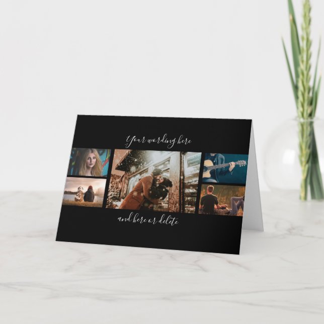 5 Foto Jubiläum Hochzeitscollage schwarz Karte (Vorderseite)