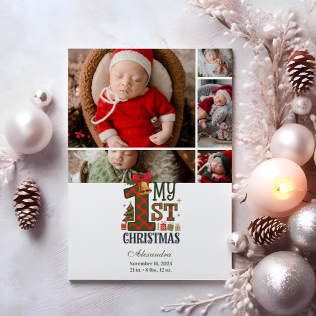 5 Foto Kariert Erstes Weihnachtsfest Feiertagskarte (Von Creator hochgeladen)