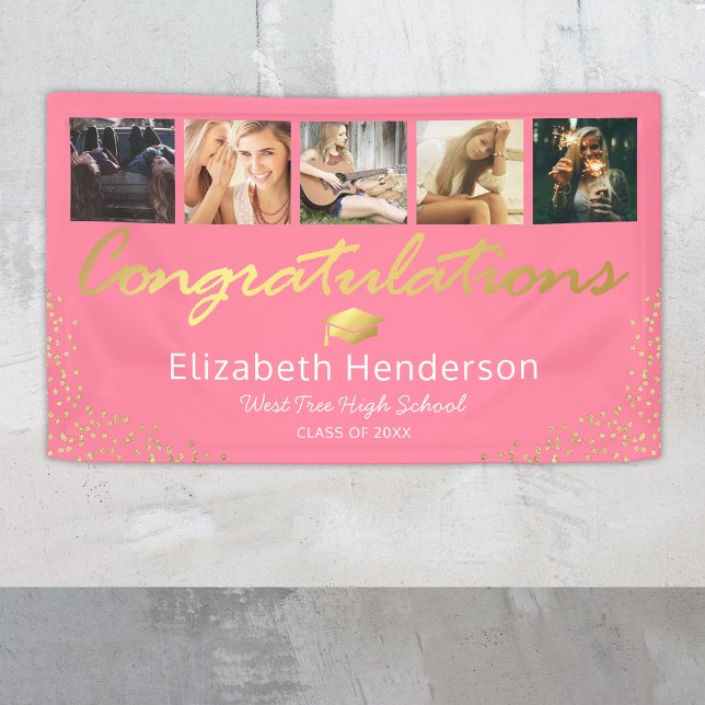 5 Foto Pink Gold Graduation Party Banner (Von Creator hochgeladen)