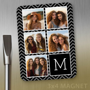 5-Foto-Raster mit schwarzen Chevrons und Monogramm Magnet