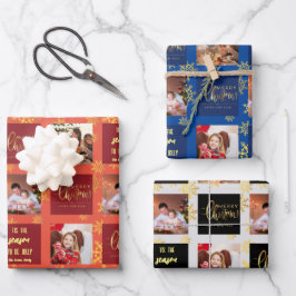 5 Foto Red Blue Black Frohe Weihnachten. Geschenkpapier Set