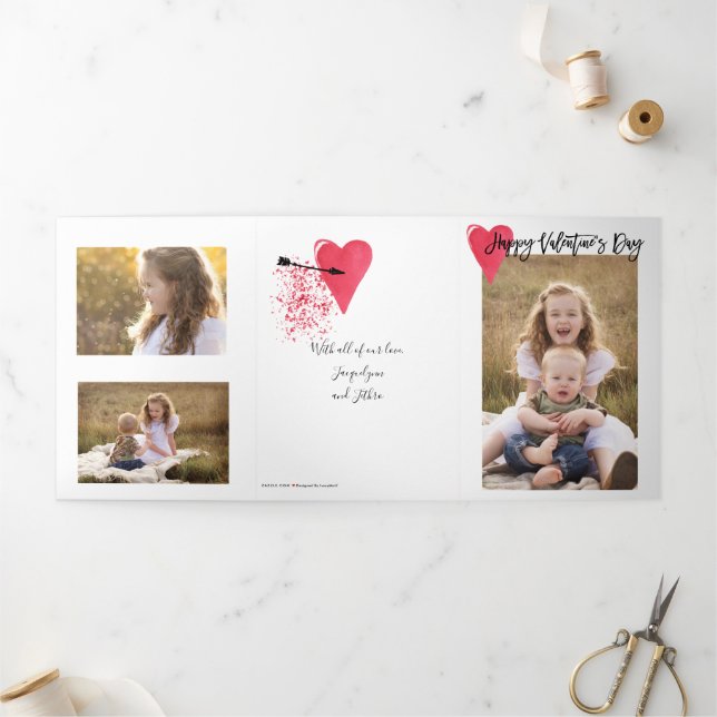 5 Foto Red Valentine Day Trifold Card Dreifach Gefaltete Urlaubskarte (Außenbereich)
