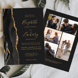 5-Foto-Schwarz-Gold-Achat-Dunkle-Hochzeit Einladung