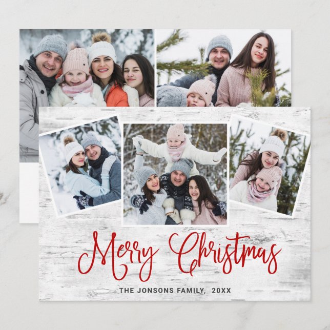 5 FOTO Weihnachten Rustikale Birch Bark Gruß (Vorne/Hinten)