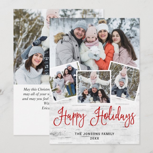 5 FOTO Weihnachten Rustikale Birch Bark Gruß (Vorne/Hinten)