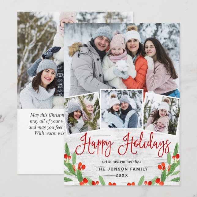 5 FOTO Weihnachten Rustikale Birch Bark Gruß (Vorne/Hinten)