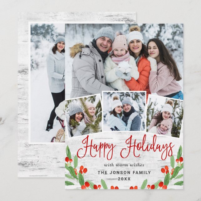 5 FOTO Weihnachten Rustikale Birch Bark Gruß (Vorne/Hinten)