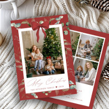 5 Foto Weihnachtsgrün rotes Band Frohe Weihnachten