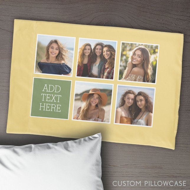 5 FotoCollage - mit Lemon und Sage Background Kissenbezug (Create Your Own Photo Collage Pillowcase)