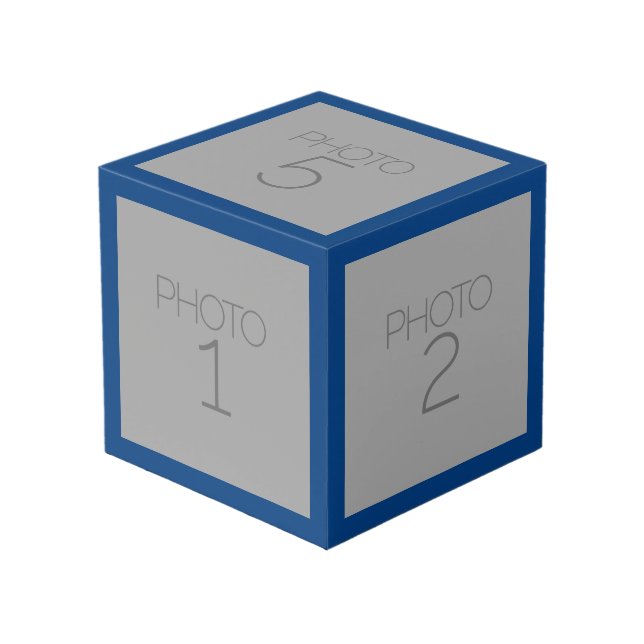 5 FotoCollage mit Solid Royal Blue Border Würfel (Vorderseite Schrägansicht)